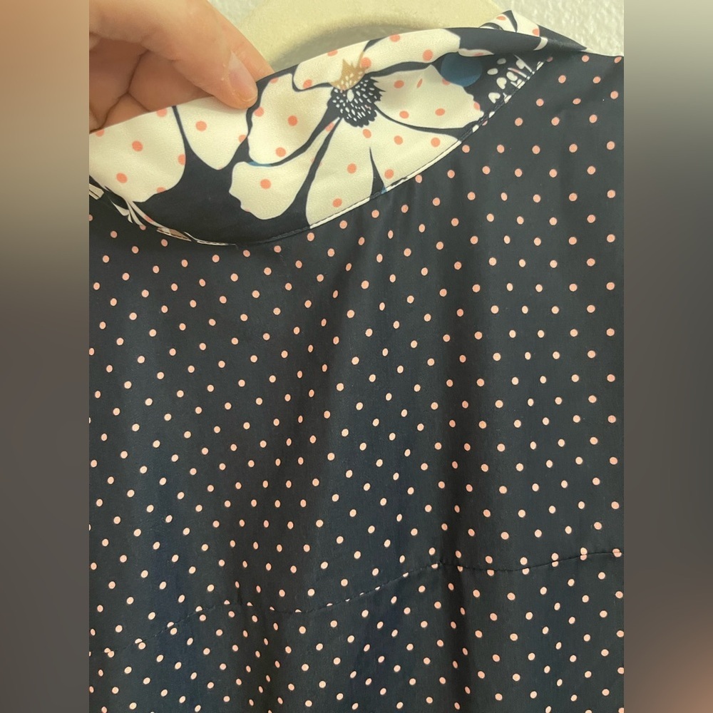 Eloquii Navy Polka Dot Long Sleeve Dress Tie Accents Classy Size 16 - Picture 11 of 15